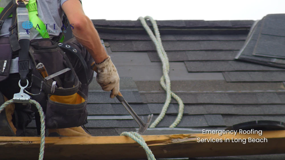 Atlas Roofing experts handling urgent roof repair in Long Beach