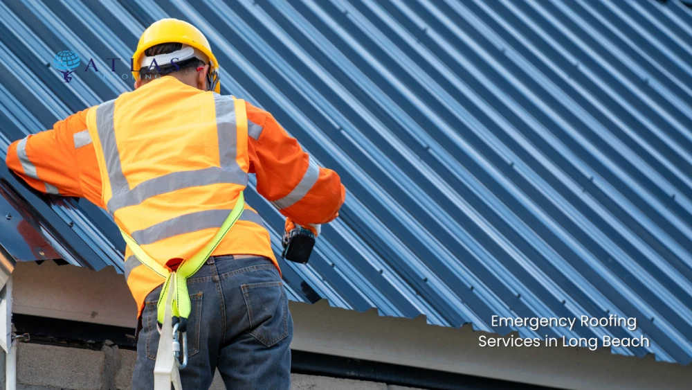 Roofing contractor performing urgent roof repair in Long Beach