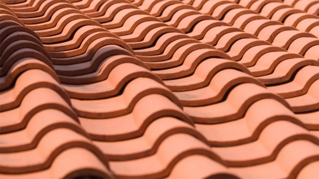 Close-up of tile roofing system installed for fire resistance
